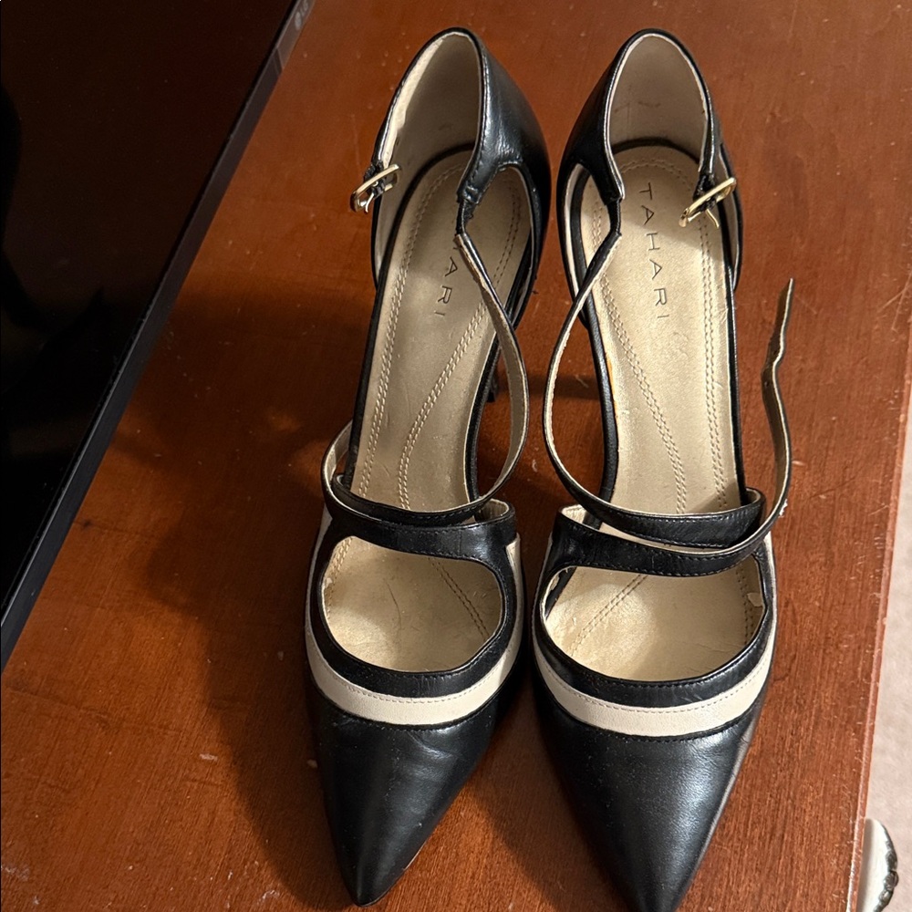 Tahari Elegant Black and Cream Heels